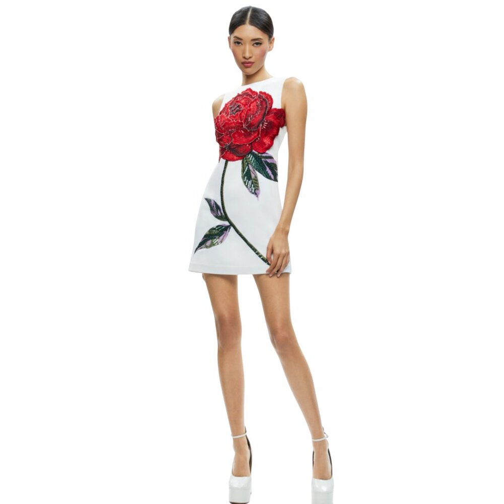 Alice + Olivia  clyde beaded rose shift dress Size 2 NEW - Picture 3 of 12